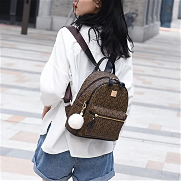 PINK·LAND PU Backpack Regular Women's Ecru/Coffee-7