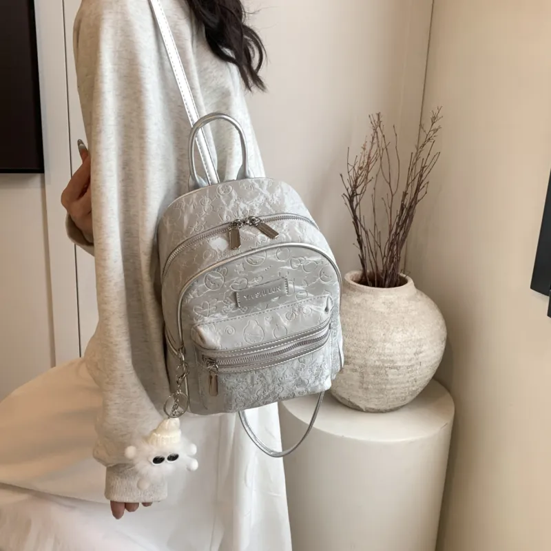 PINK·LAND PU Backpack Women's Black/Silver/Pink/White-26