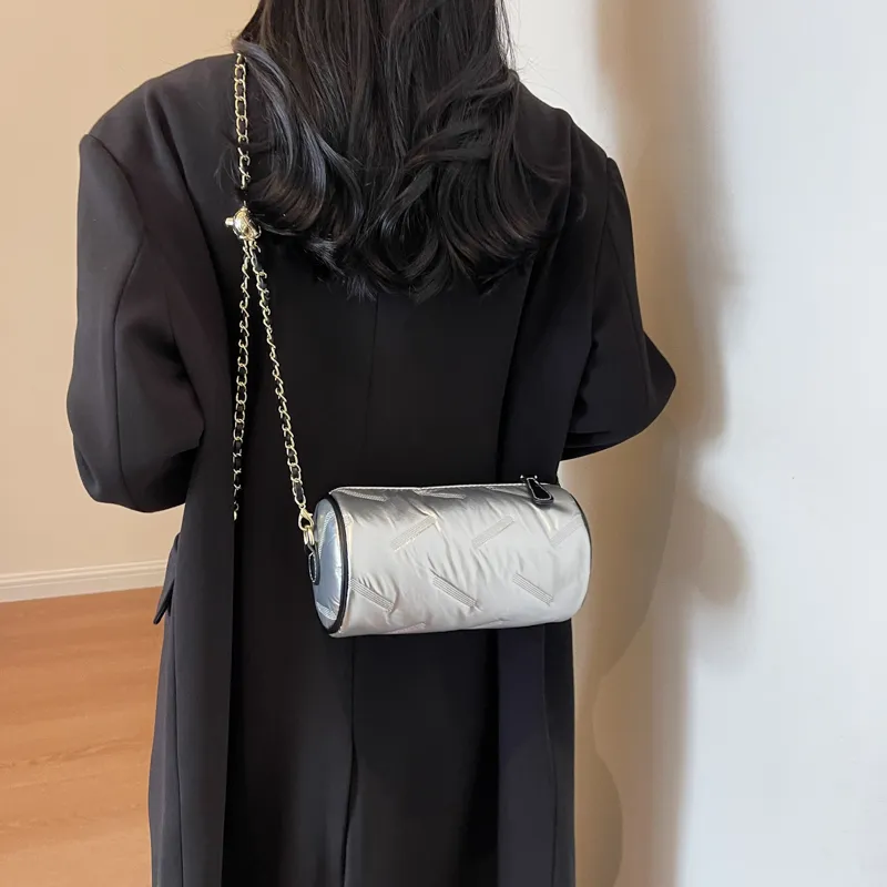 RUIPAI PU Cylinder Bag, Shoulder Bag Women's Black/Ecru/Champagne/Silver-21