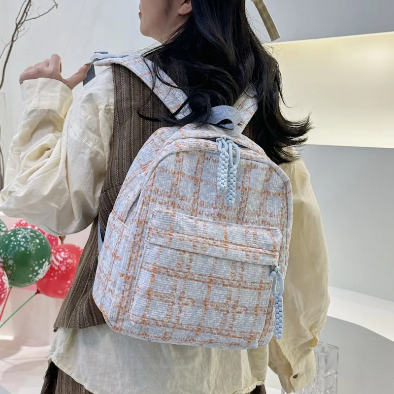 PINK·LAND Nylon Backpack Unisex Blue/Pink/Green-3