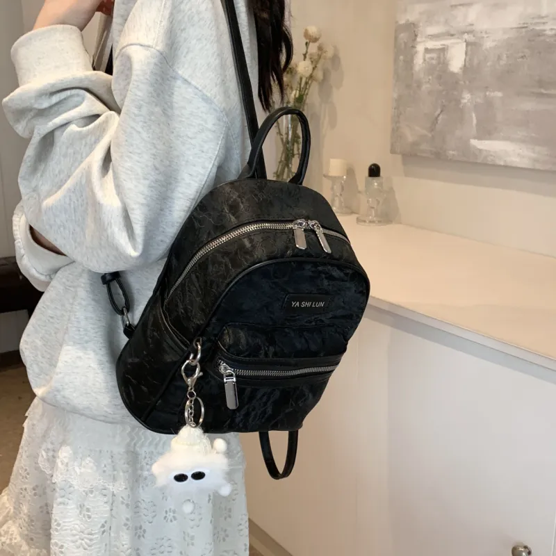 PINK·LAND PU Backpack Women's Black/Silver/Pink/White-19