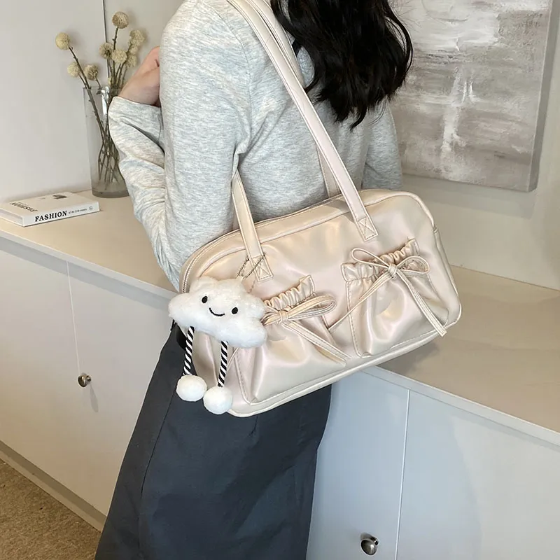 PINK·LAND PU Shoulder Bag Women's Black/Silver/Pearl Pink/Pearl White-11