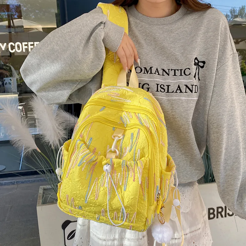 PINK·LAND Nylon Backpack Women's White/Pink/Yellow/Blue/Black-14