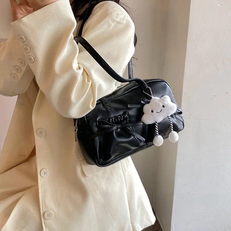 PINK·LAND PU Shoulder Bag Women's Black/Silver/Pearl Pink/Pearl White-1