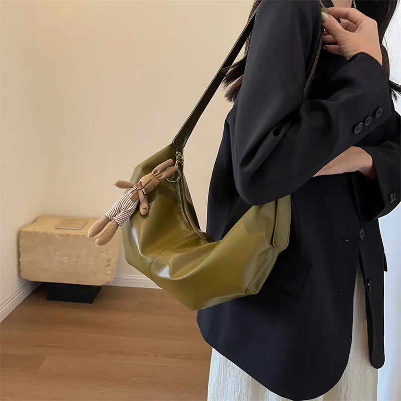 RUIPAI PU Water Dumpling Shoulder Bag Women's Black/Ecru/Coffee/Brown/Green-34