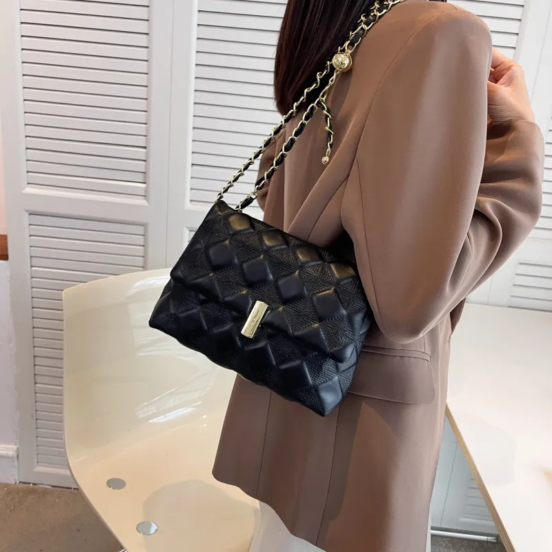 PINK·LAND PU Small Square Bag Shoulder Bag Women's Black/White-4
