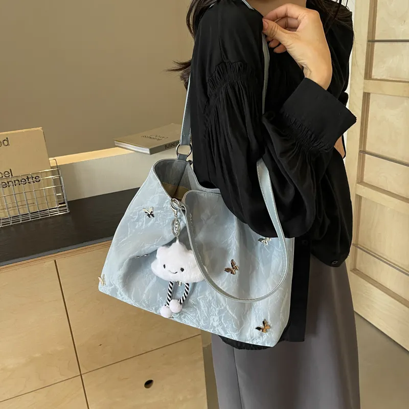 PINK·LAND PU Tote Bag Shopping Bag Shoulder Bags Women's Silver/Ecru/Blue Black-17