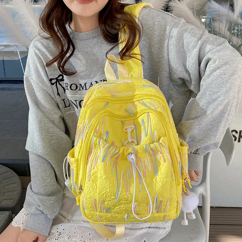 PINK·LAND Nylon Backpack Women's White/Pink/Yellow/Blue/Black-16