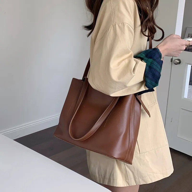 PINK·LAND PU Tote Bag Shopping Bag Shoulder Bags Women's Khaki/Brown-6