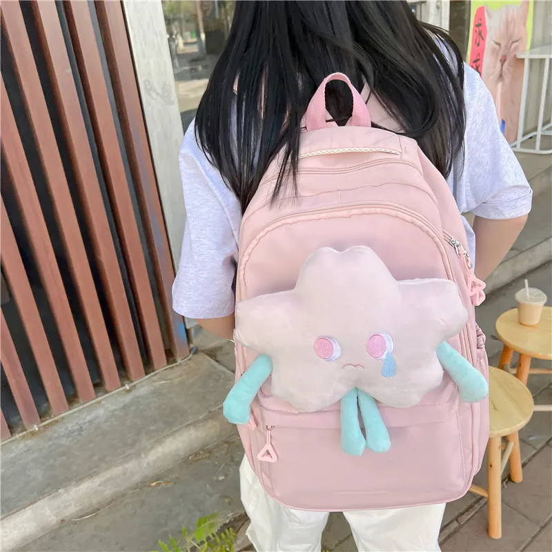 PINK·LAND Nylon Backpack Medium Size Women's White/Pink/Green/Yellow-10