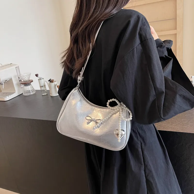 PINK·LAND PU Shoulder Bag Women's Ecru/Silver/Black/Burgundy/Brown-7