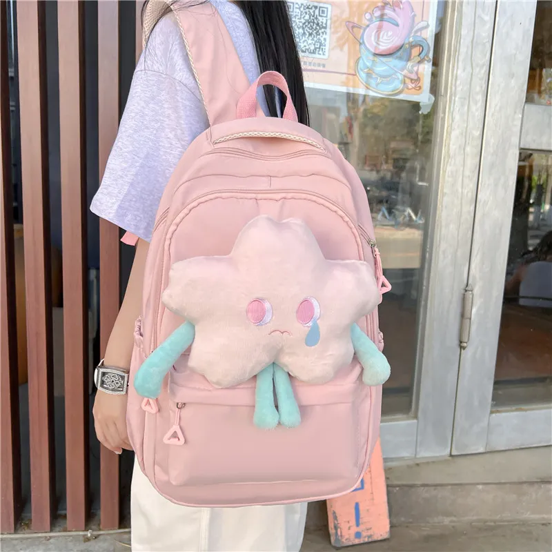 PINK·LAND Nylon Backpack Medium Size Women's White/Pink/Green/Yellow-11