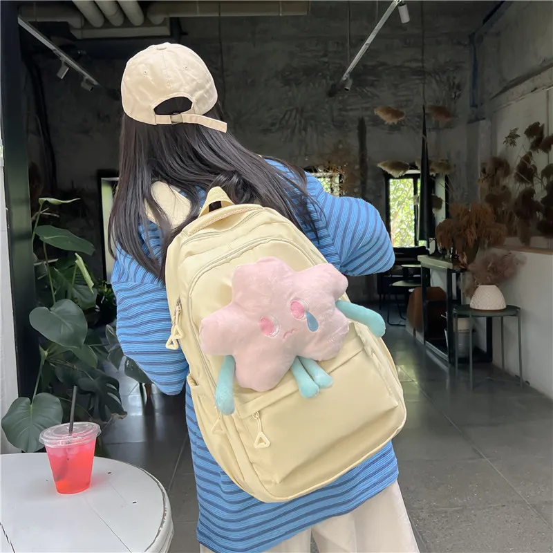 PINK·LAND Nylon Backpack Medium Size Women's White/Pink/Green/Yellow-8