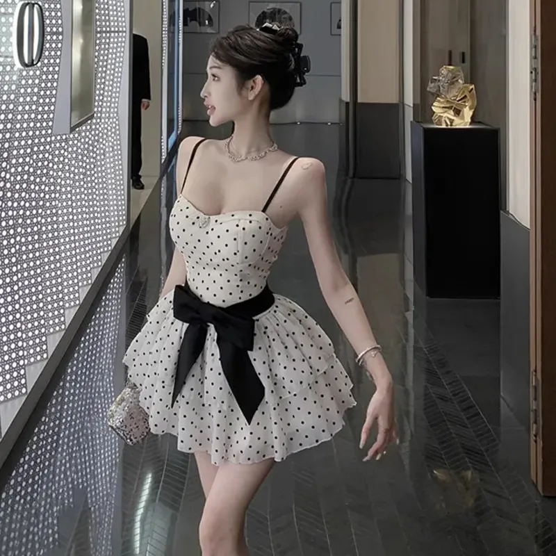 QUIET ANGEL Slip Dresses Women's Black Polka Dot Shopping Bag-3