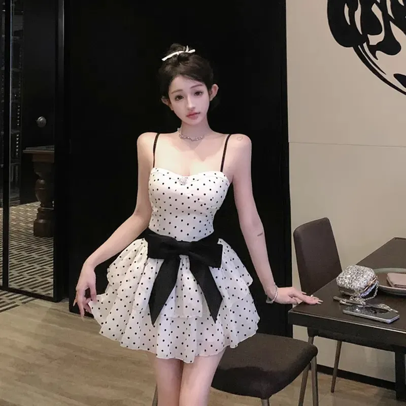 QUIET ANGEL Slip Dresses Women's Black Polka Dot Shopping Bag-2