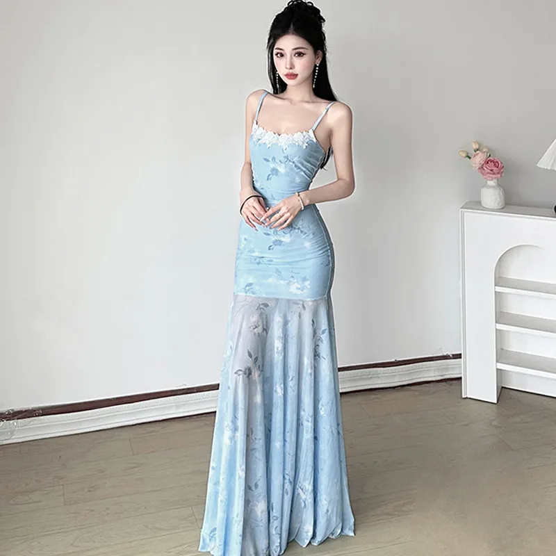 QUIET ANGEL Slip Dress Women's Blue-3
