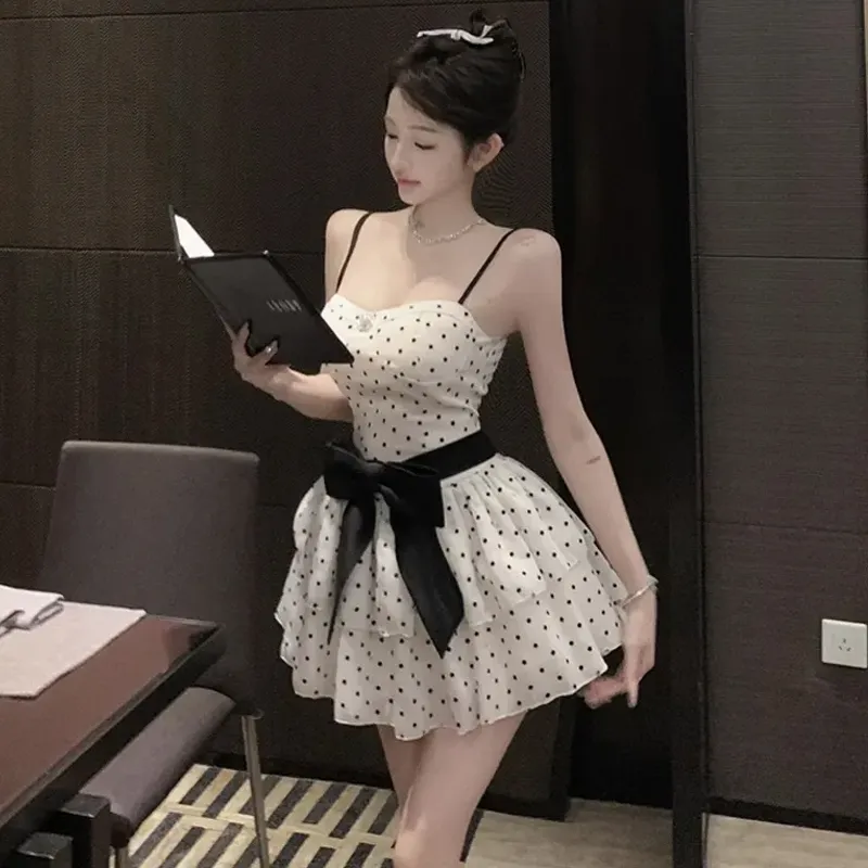QUIET ANGEL Slip Dresses Women's Black Polka Dot Shopping Bag-4