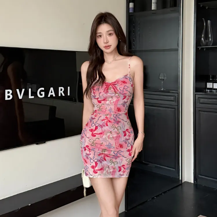QUIET ANGEL Slip Dresses Women's Pink Floral Shopping Bag-2