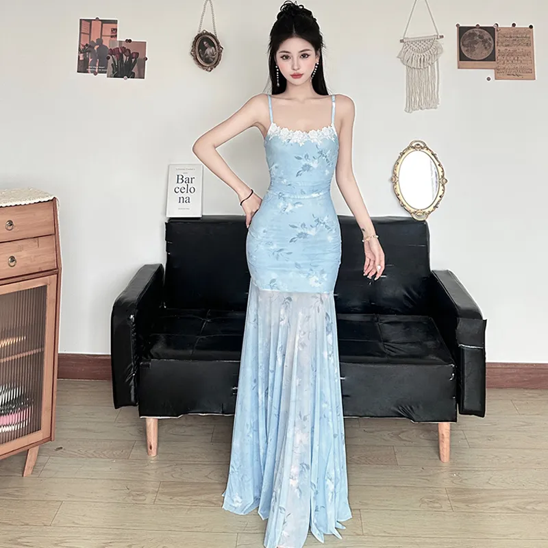 QUIET ANGEL Slip Dress Women's Blue-5