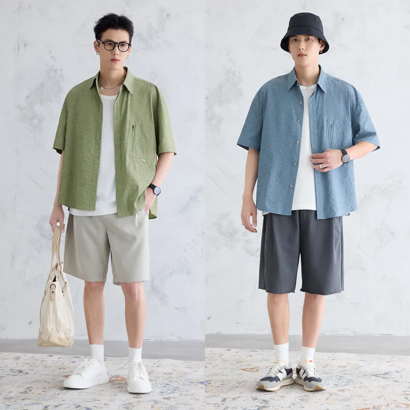 A.B.X Hidden Placket Lapel Shirt Short Sleeved Men's-6