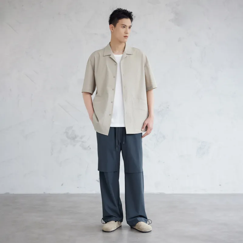 A.B.X Front Slant One Piece Full Coverage Pockets Cuban Collar Shirt Men's-5