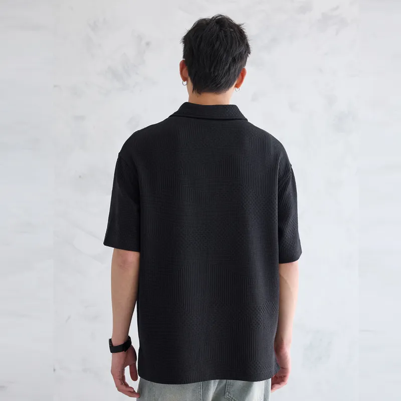 A.B.X Side Split Lapel Loose Fit Short Sleeved Polo Shirt Men's-1