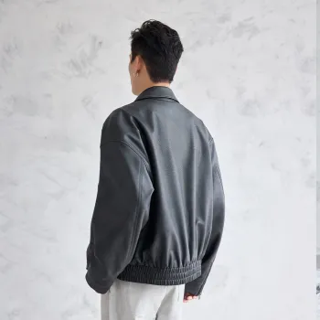 A.B.X Silhouette Lapel Leather Jacket Jackets & Coats Unisex