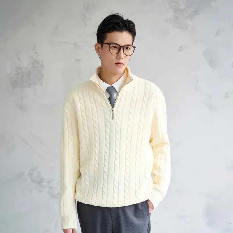 A.B.X Semi-Open Collar Stand Collar Pullover Knitwear Sweater Unisex-14
