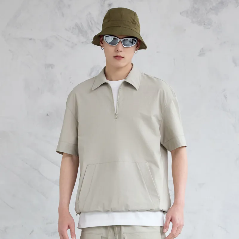 A.B.X Lapel Half Zip Patch Pocket Lightweight Outdoor Half Sleeve Thin Coat Men's-12