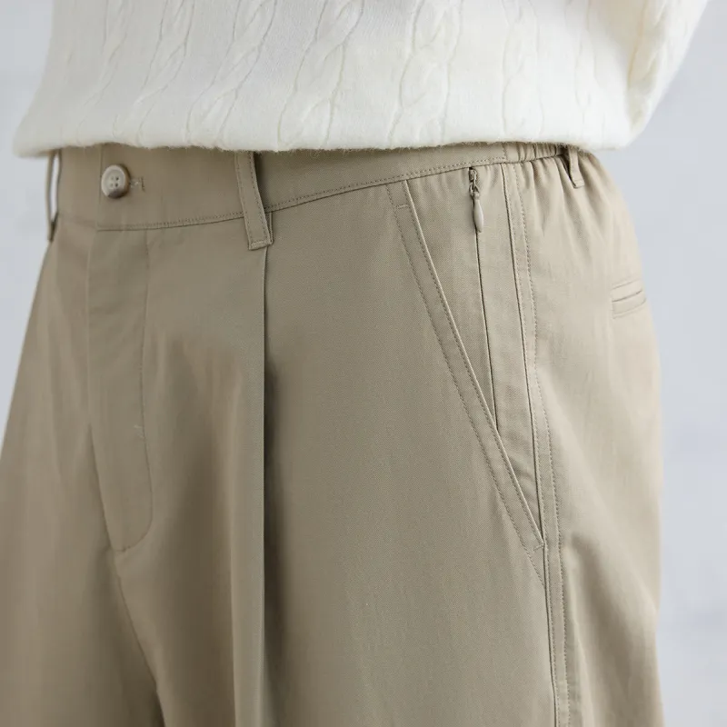 A.B.X Semi Elastic Waistband Single Pleat Slant Slip Pocket Invisible Zipper Pocket Straight Fit Casual Pants Men's-5