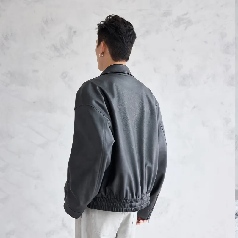 A.B.X Silhouette Lapel Leather Jacket Jackets & Coats Unisex-3