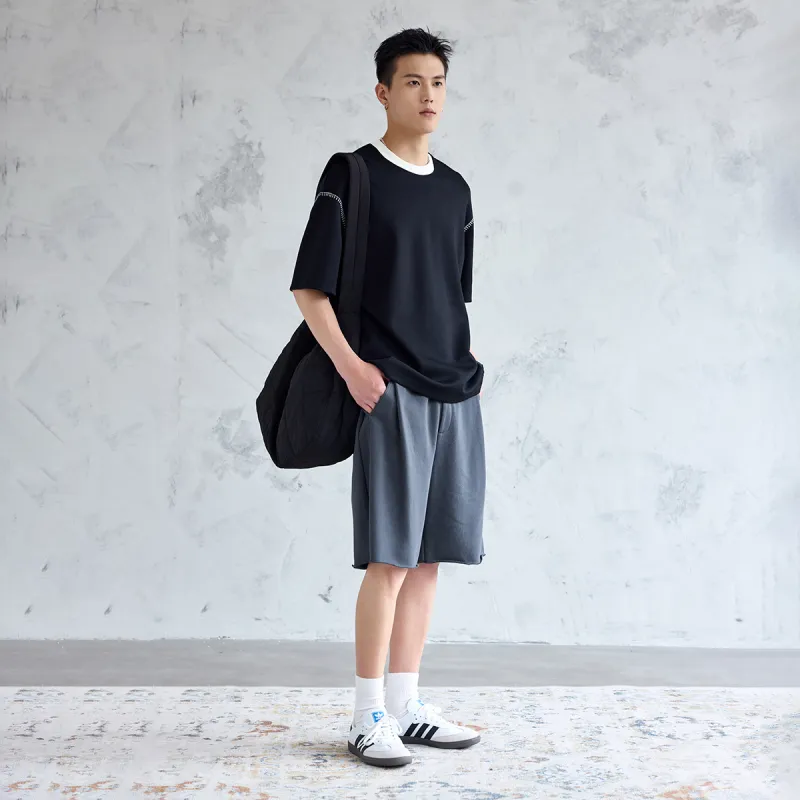 A.B.X Color Blocking Ribbed Collar Silhouette Short-Sleeved T-Shirts Men's-9