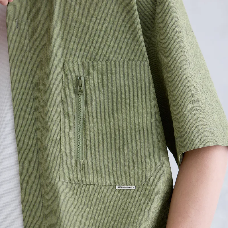 A.B.X Hidden Placket Lapel Shirt Short Sleeved Men's-4