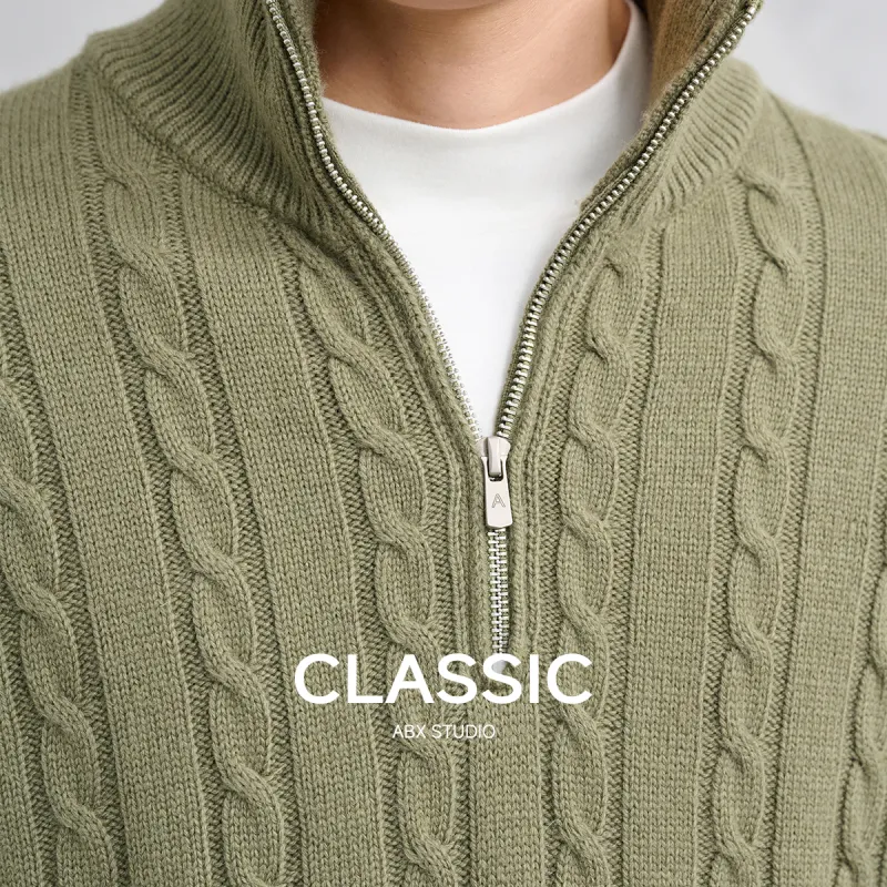 A.B.X Semi-Open Collar Stand Collar Pullover Knitwear Sweater Unisex-5