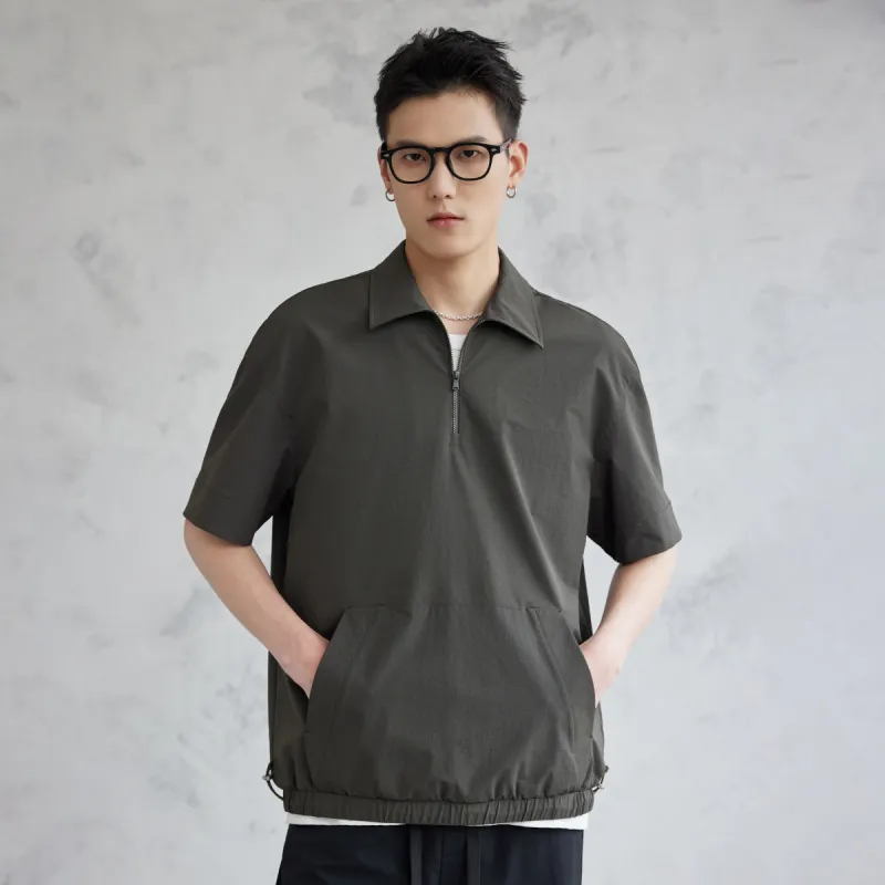 A.B.X Lapel Half Zip Patch Pocket Lightweight Outdoor Half Sleeve Thin Coat Men's-18