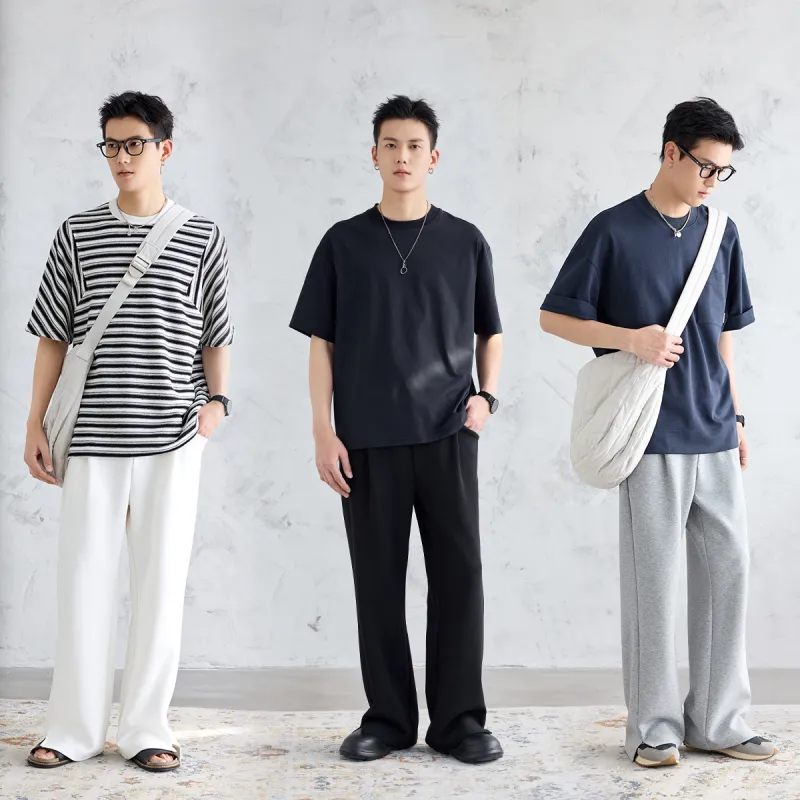 A.B.X Full Elastic Drawstring Waist Single Pleat Side Seam Front Walking Casual Sweatpants Pants Unisex-8
