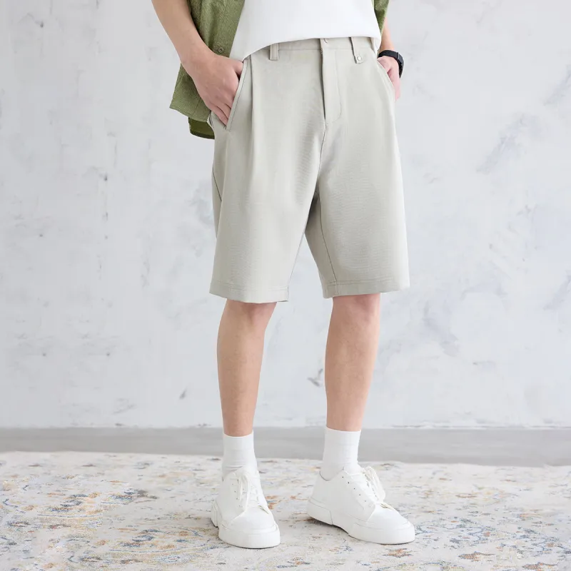A.B.X Draped Wide Pleated Semi Elastic Waistband Comfortable Mid Length Pants Men's-2
