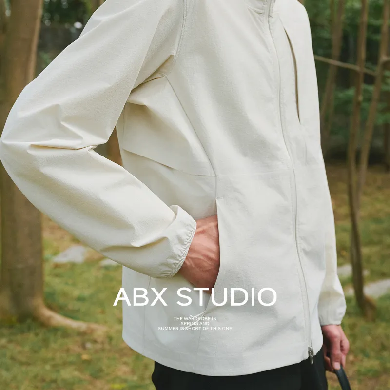 A.B.X Splash Resistant Stretch Casual Stand Collar Solid Color Long Sleeved Jackets & Coats Men's-3
