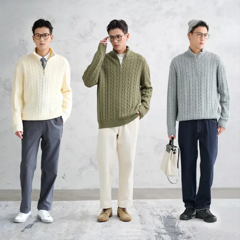 A.B.X Semi-Open Collar Stand Collar Pullover Knitwear Sweater Unisex-3