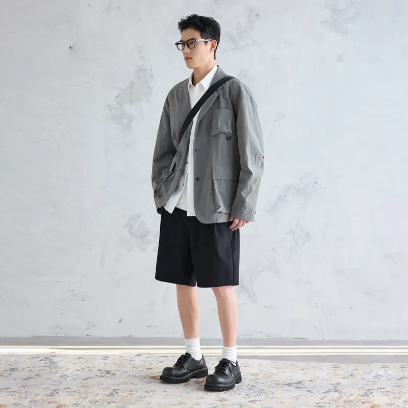 A.B.X Draped Wide Pleated Semi Elastic Waistband Comfortable Mid Length Pants Men's-10