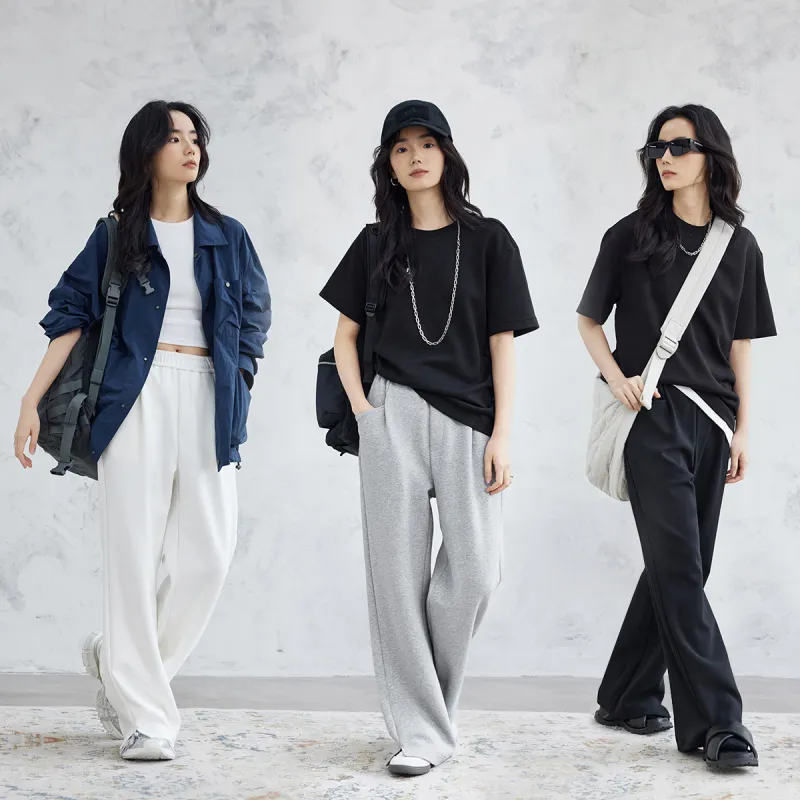 A.B.X Full Elastic Drawstring Waist Single Pleat Side Seam Front Walking Casual Sweatpants Pants Unisex-13