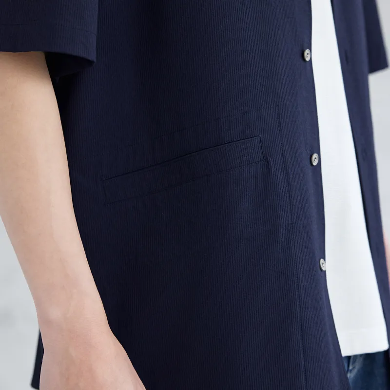 A.B.X Front Slant One Piece Full Coverage Pockets Cuban Collar Shirt Men's-7