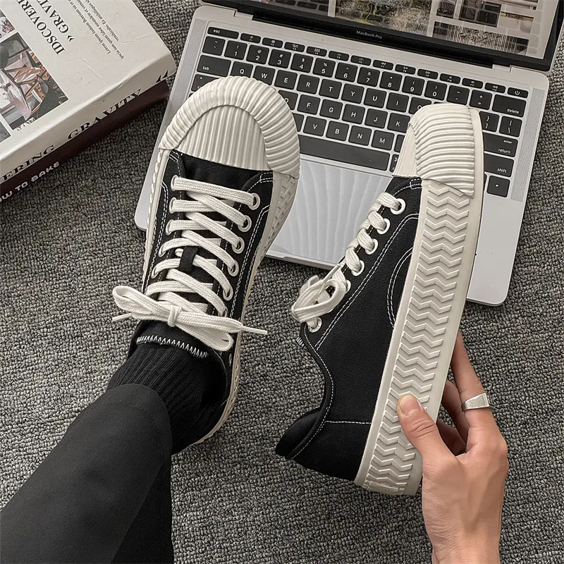 Magelly Slip Resistant Abrasion Resistant Shock Absorbers Low Top Canvas Shoes Men's Black-4