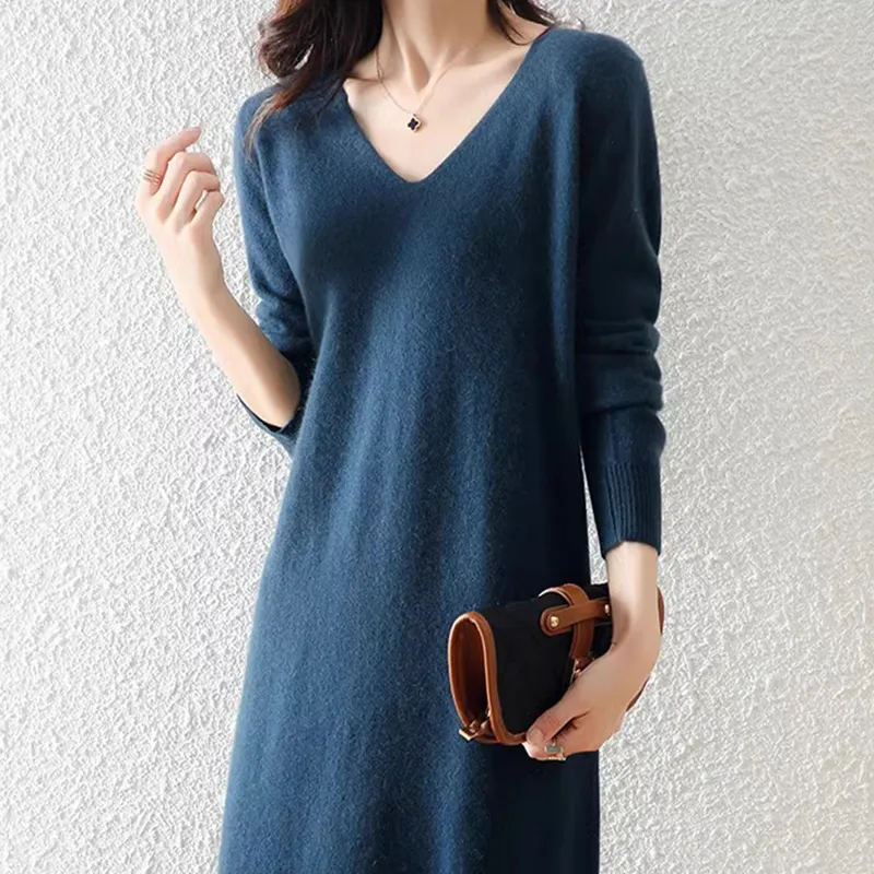 EIDOLON GRAIN Long Sleeved Dress Women's Dark Blue-4