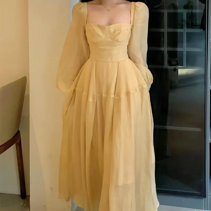 EIDOLON GRAIN Long Sleeved Dresses Women's Yellow-2