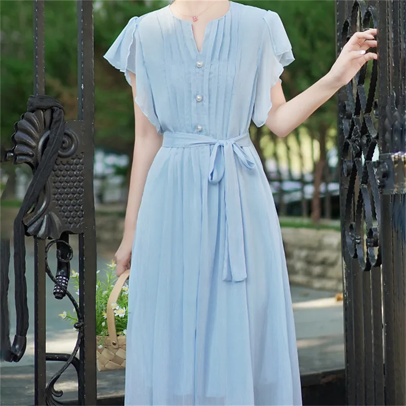 EIDOLON GRAIN Short Sleeved Dress Women's Blue-4