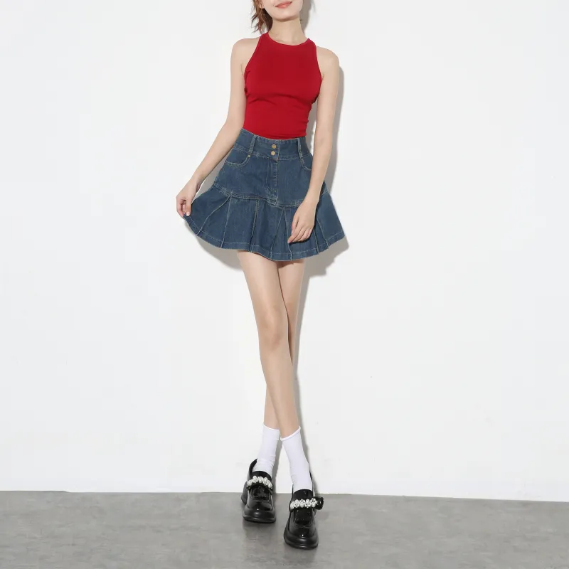 EIDOLON GRAIN Denim Short Skirts Women's Blue-4