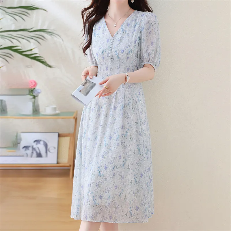 EIDOLON GRAIN Short Sleeved Dress Women's White With Purple Floral-4