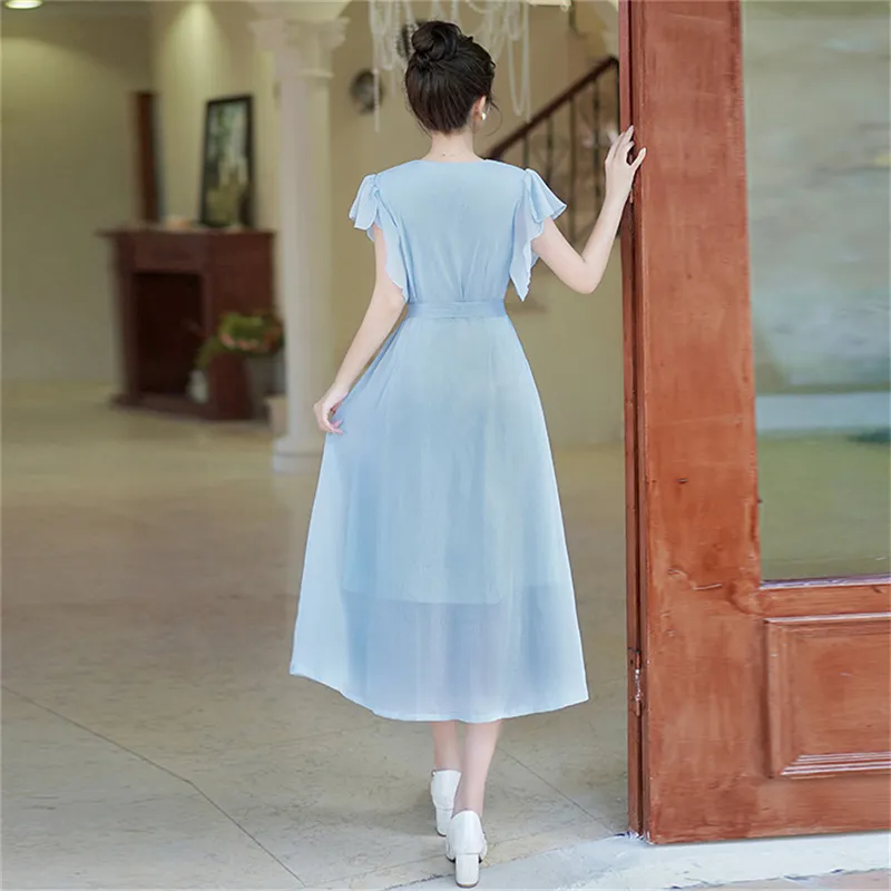 EIDOLON GRAIN Short Sleeved Dress Women's Blue-2