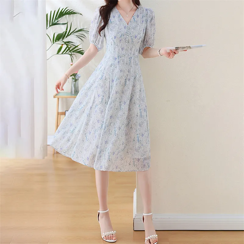 EIDOLON GRAIN Short Sleeved Dress Women's White With Purple Floral-3